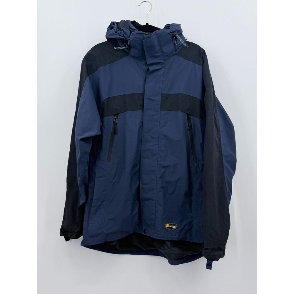 Cabelas Spectrum Dry Plus Jacket Navy Blue Large Men Pockets Performance Hooded